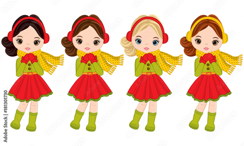 Vector Cute Little Girls with Headphones Vector Cute Little Girls with Headphones