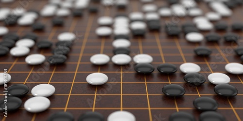 Foto Traditional asian goban board and weiqi go game. 3d illustration