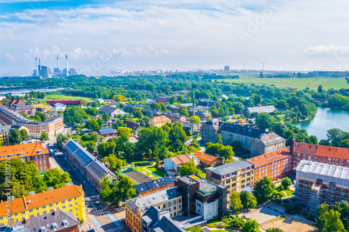 Aerial view of the Christiania neighborhood in Copenhagen, Denmark. photo