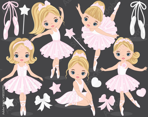 Vector Set with Cute Little Ballerinas Dancing 