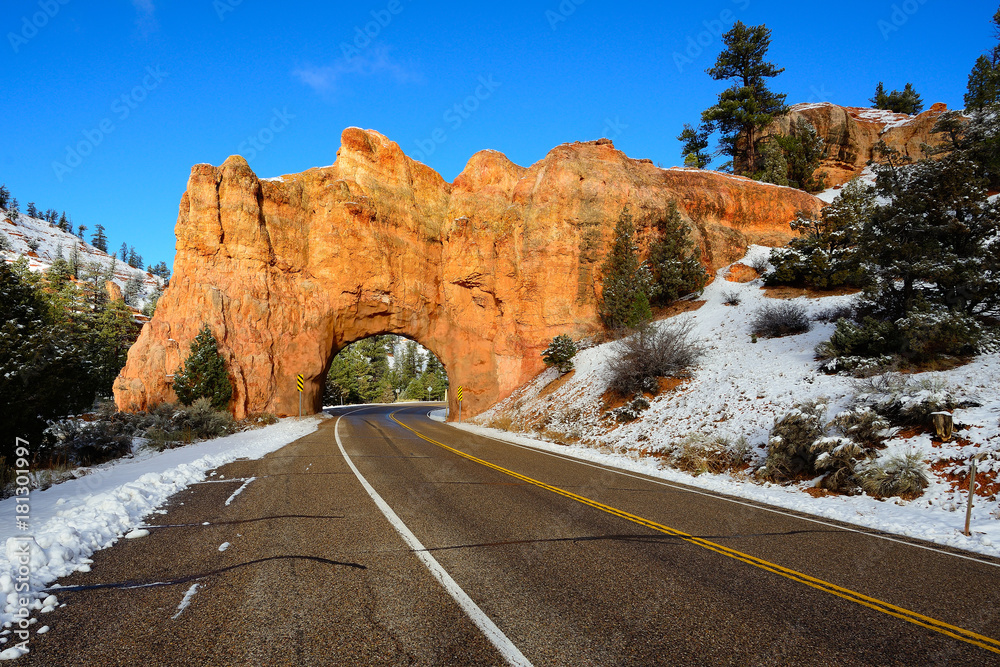 Red Canyon Arch after a recent snowfall on Highway 12 in Utah Red Canyon Arch after a recent snowfall on Highway 12 in Utah
