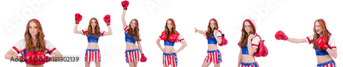 Slika na platnu Woman boxer in uniform with US symbols