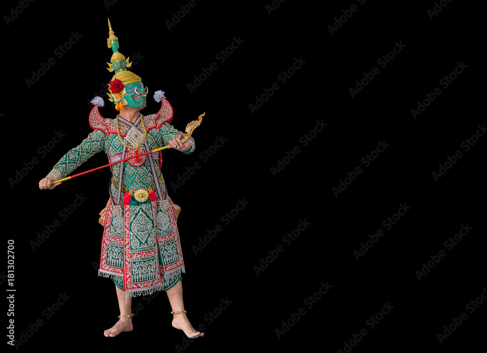 Thotsakan or Ravana, one of the demon king in Thai Ramayana pantomime isolated on black background