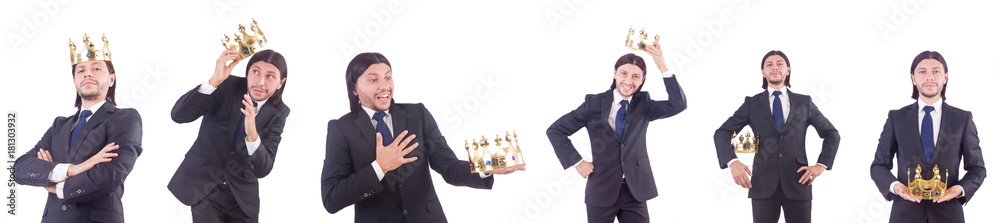 Businessman with crown isolated on white Businessman with crown isolated on white