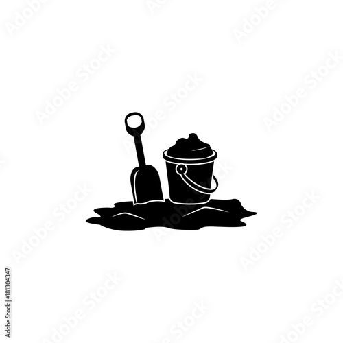Icon of bucket filled with sand and scoop