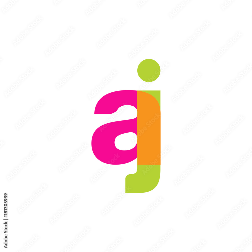 Initial letter aj, overlapping transparent lowercase logo, modern magenta orange green colors Initial letter aj, overlapping transparent lowercase logo, modern magenta orange green colors