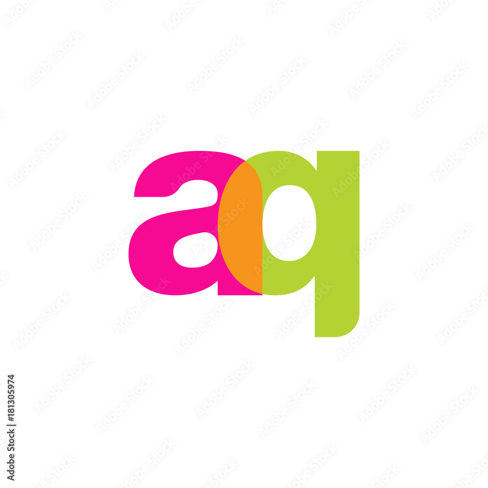 Initial letter aq, overlapping transparent lowercase logo, modern magenta orange green colors