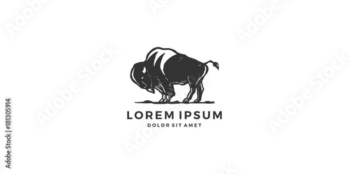 Print op canvas bison logo vector icon vintage hand drawing download