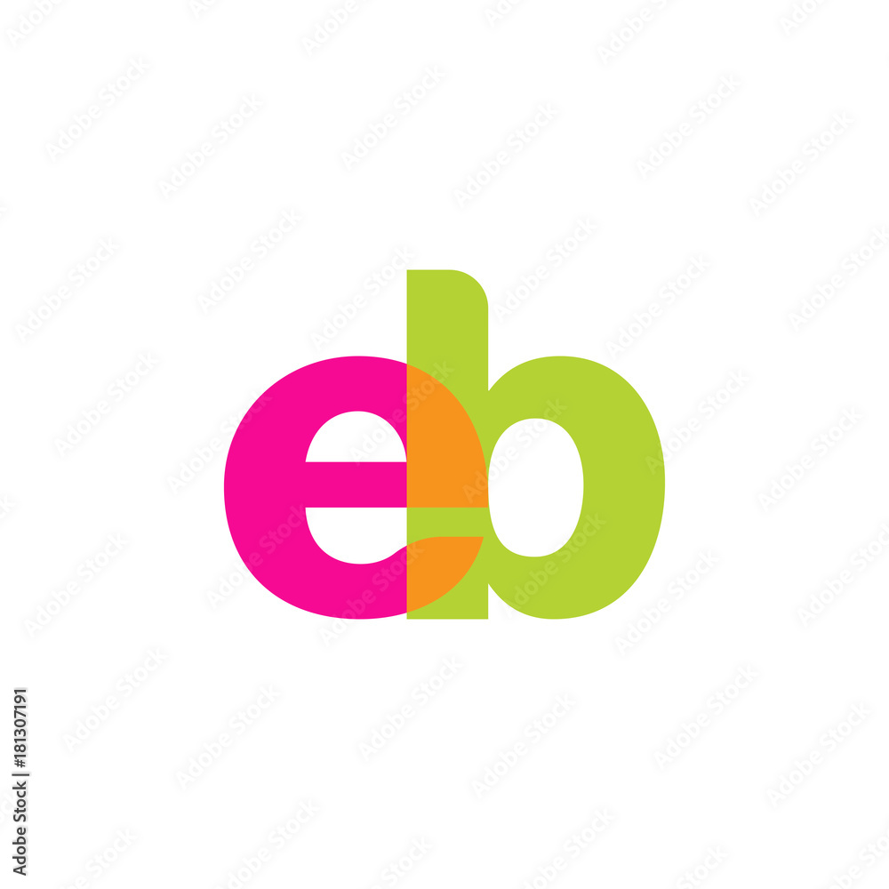Initial letter eb, overlapping transparent lowercase logo, modern magenta orange green colors Initial letter eb, overlapping transparent lowercase logo, modern magenta orange green colors