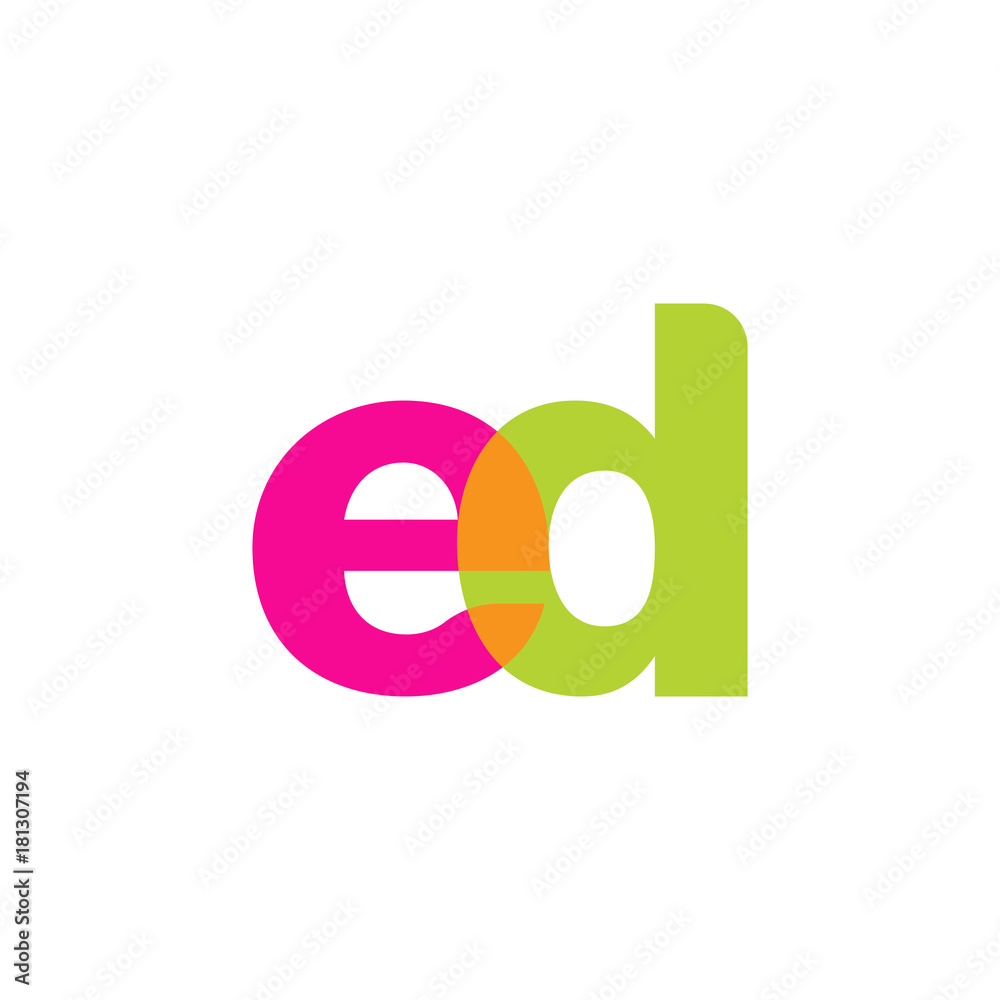 Initial letter ed, overlapping transparent lowercase logo, modern magenta orange green colors Initial letter ed, overlapping transparent lowercase logo, modern magenta orange green colors