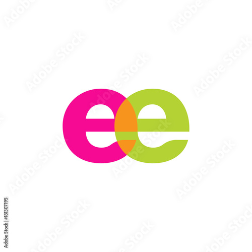 Initial letter ee, overlapping transparent lowercase logo, modern magenta orange green colors