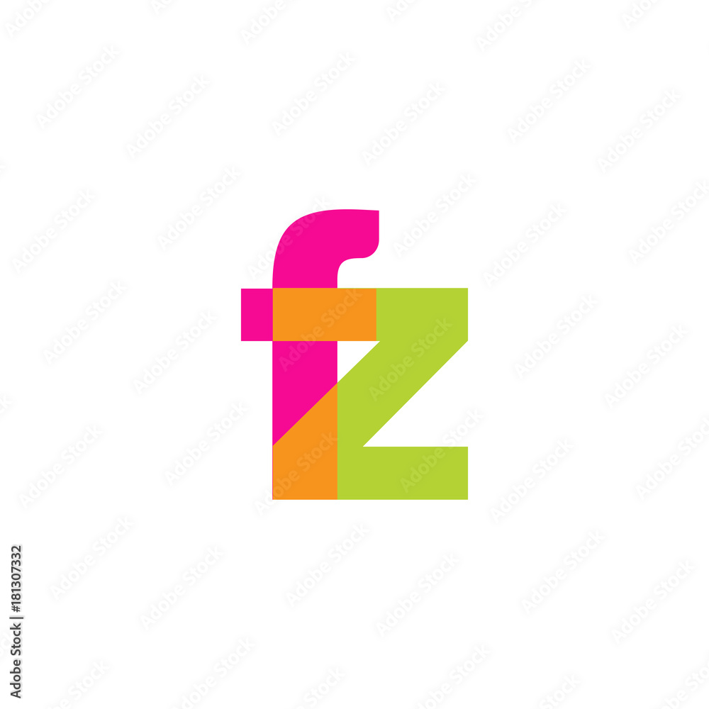 Initial letter fz, overlapping transparent lowercase logo, modern magenta orange green colors Initial letter fz, overlapping transparent lowercase logo, modern magenta orange green colors