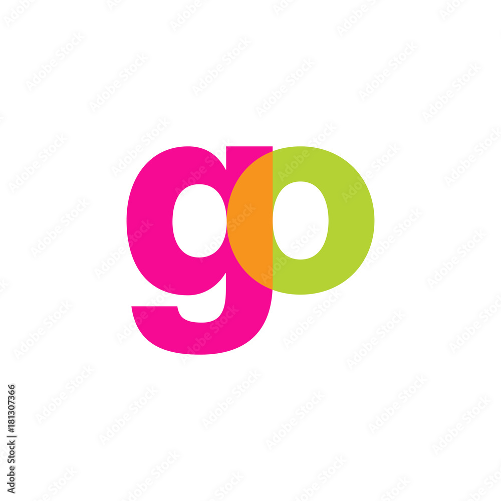 Initial letter go, overlapping transparent lowercase logo, modern magenta orange green colors