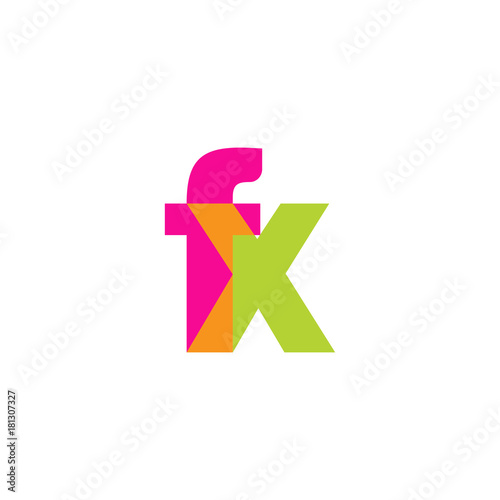 Initial letter fx, overlapping transparent lowercase logo, modern magenta orange green colors