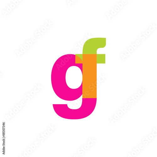 Initial letter gf, overlapping transparent lowercase logo, modern magenta orange green colors