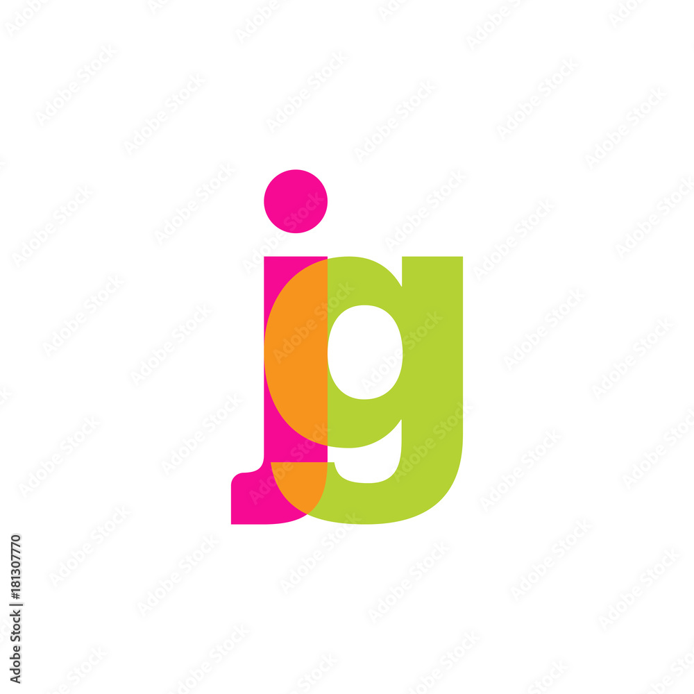 Initial letter jg, overlapping transparent lowercase logo, modern magenta orange green colors Initial letter jg, overlapping transparent lowercase logo, modern magenta orange green colors