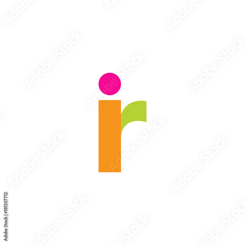 Initial letter ir, overlapping transparent lowercase logo, modern magenta orange green colors