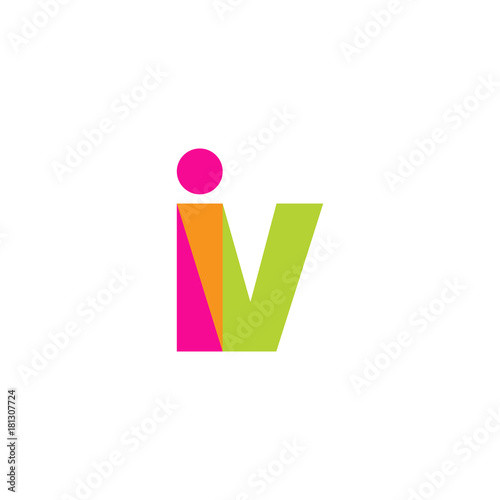 Initial letter iv, overlapping transparent lowercase logo, modern magenta orange green colors