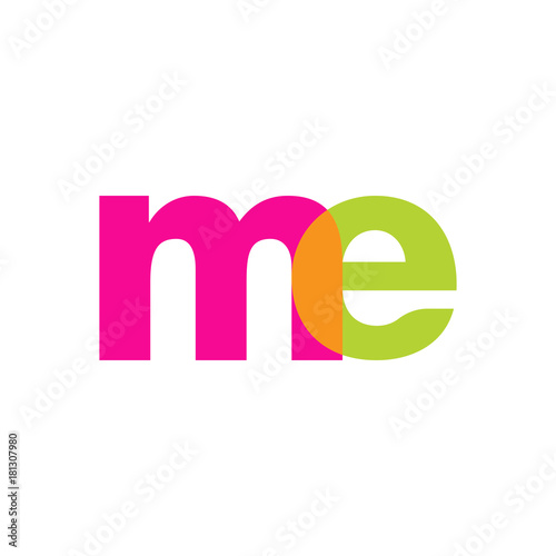 Initial letter me, overlapping transparent lowercase logo, modern magenta orange green colors
