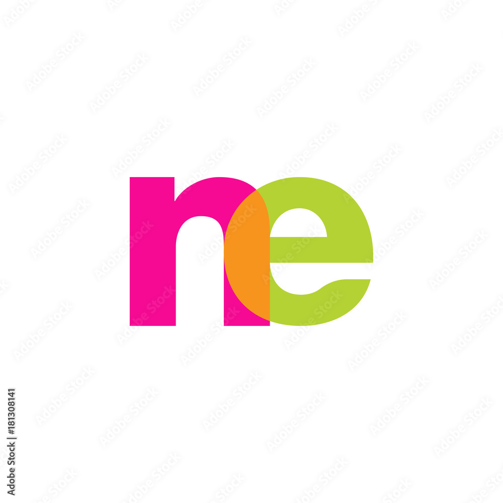 Initial letter ne, overlapping transparent lowercase logo, modern magenta orange green colors Initial letter ne, overlapping transparent lowercase logo, modern magenta orange green colors