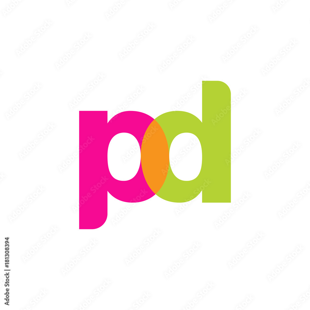 Initial letter pd, overlapping transparent lowercase logo, modern magenta orange green colors Initial letter pd, overlapping transparent lowercase logo, modern magenta orange green colors