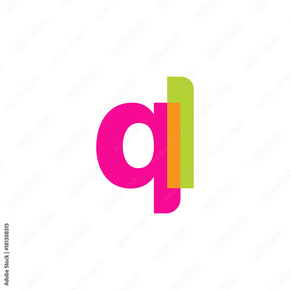 Initial letter ql, overlapping transparent lowercase logo, modern magenta orange green colors Initial letter ql, overlapping transparent lowercase logo, modern magenta orange green colors