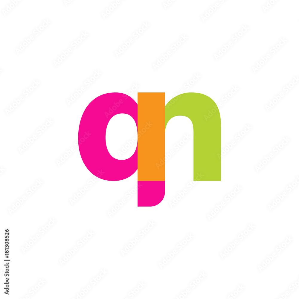 Initial letter qn, overlapping transparent lowercase logo, modern magenta orange green colors