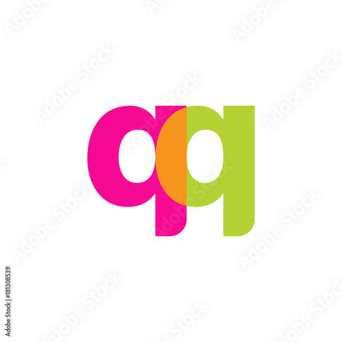 Initial letter qq, overlapping transparent lowercase logo, modern magenta orange green colors