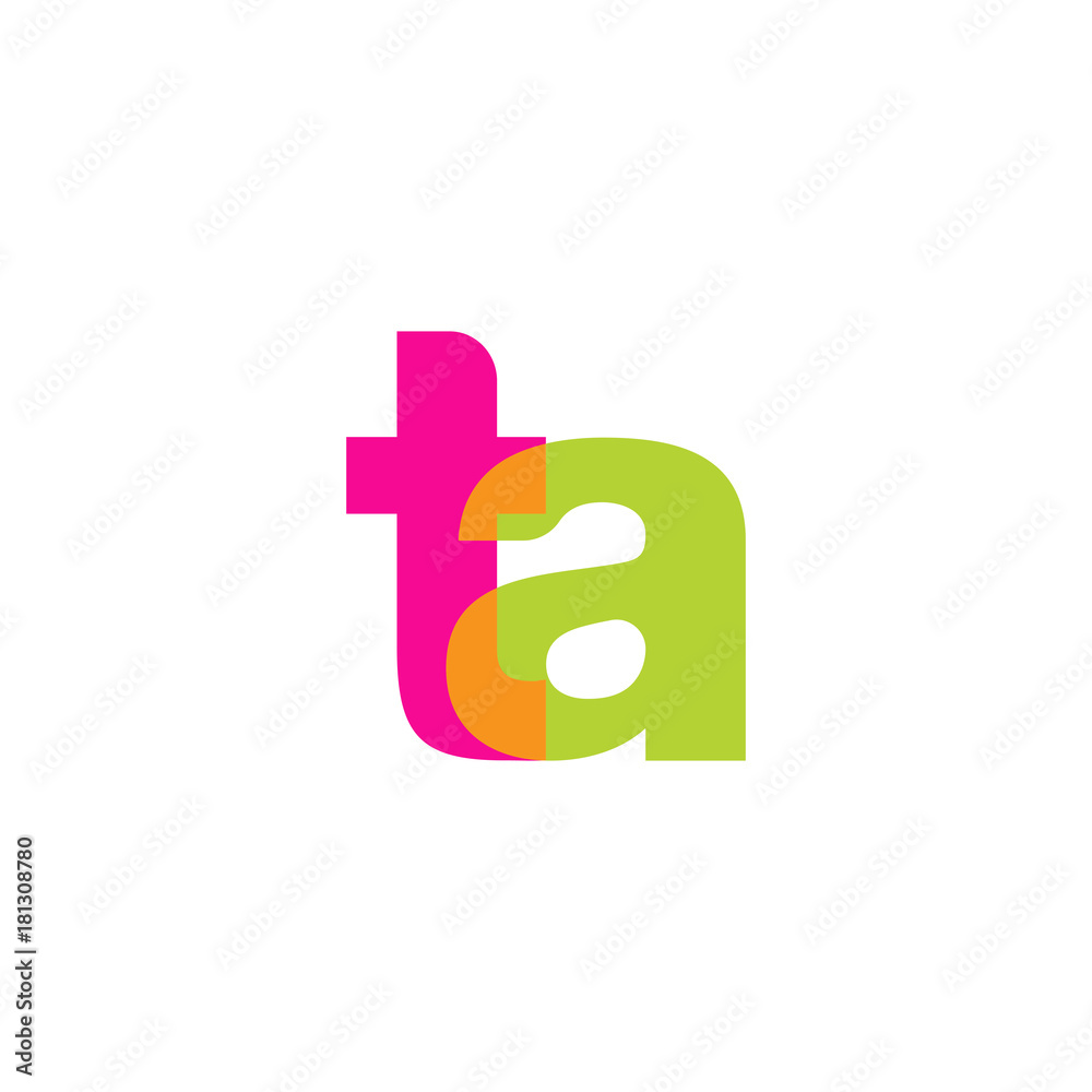 Obraz premium Initial letter ta, overlapping transparent lowercase logo, modern magenta orange green colors