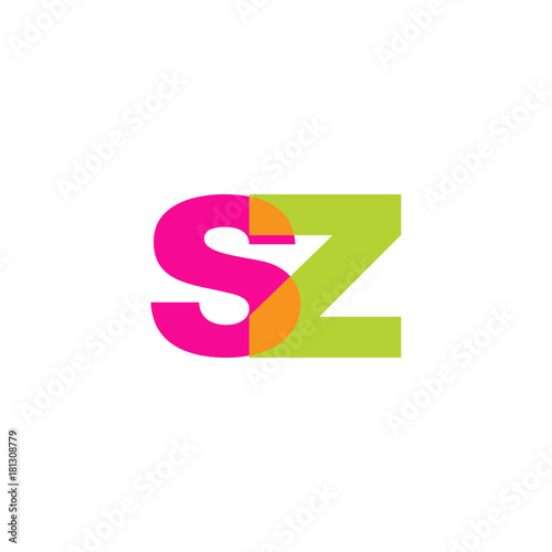 Initial letter sz, overlapping transparent lowercase logo, modern magenta orange green colors