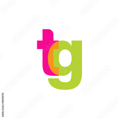 Initial letter tg, overlapping transparent lowercase logo, modern magenta orange green colors