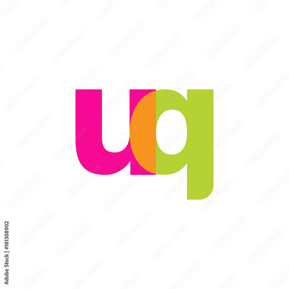 Initial letter uq, overlapping transparent lowercase logo, modern magenta orange green colors Initial letter uq, overlapping transparent lowercase logo, modern magenta orange green colors