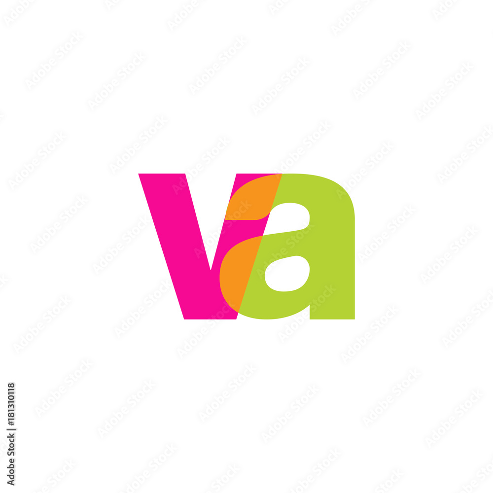 Initial letter va, overlapping transparent lowercase logo, modern magenta orange green colors Initial letter va, overlapping transparent lowercase logo, modern magenta orange green colors