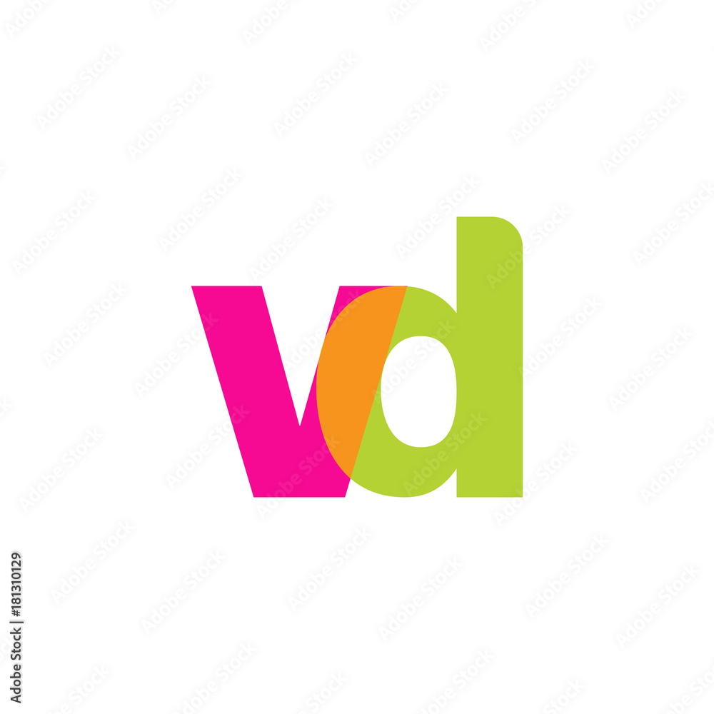 Initial letter vd, overlapping transparent lowercase logo, modern magenta orange green colors Initial letter vd, overlapping transparent lowercase logo, modern magenta orange green colors