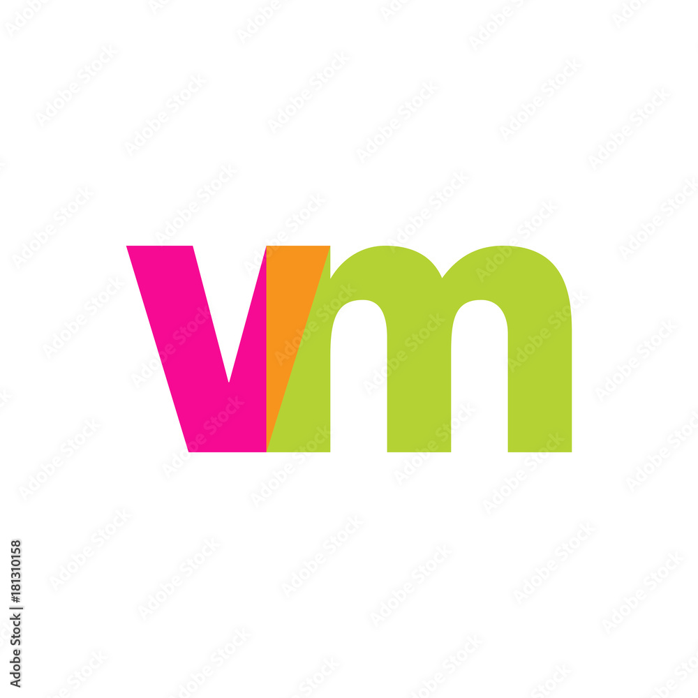 Initial letter vm, overlapping transparent lowercase logo, modern magenta orange green colors Initial letter vm, overlapping transparent lowercase logo, modern magenta orange green colors