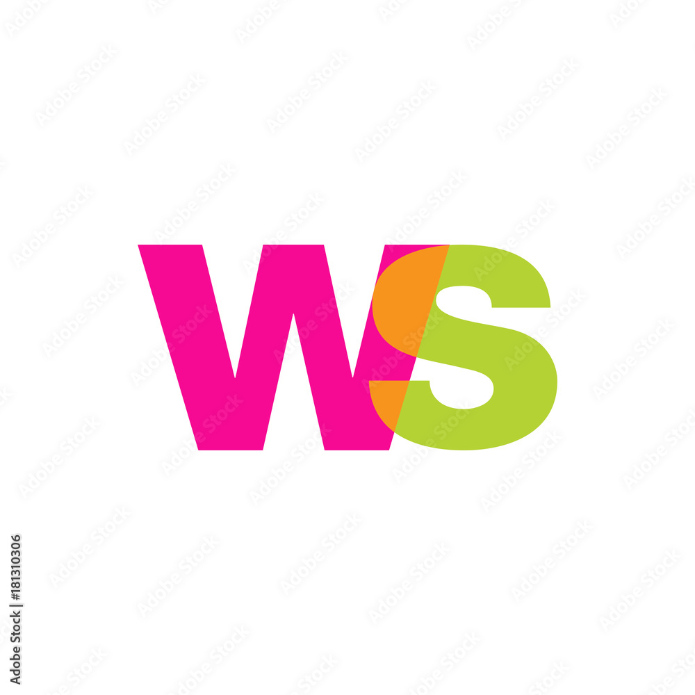 Initial letter ws, overlapping transparent lowercase logo, modern magenta orange green colors