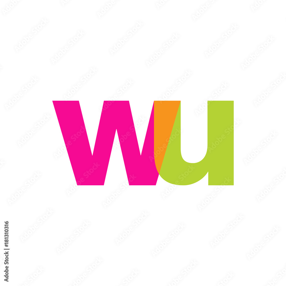 Initial letter wu, overlapping transparent lowercase logo, modern magenta orange green colors Initial letter wu, overlapping transparent lowercase logo, modern magenta orange green colors