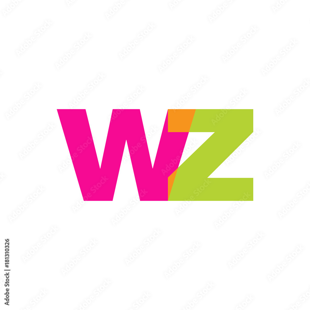 Initial letter wz, overlapping transparent lowercase logo, modern magenta orange green colors Initial letter wz, overlapping transparent lowercase logo, modern magenta orange green colors