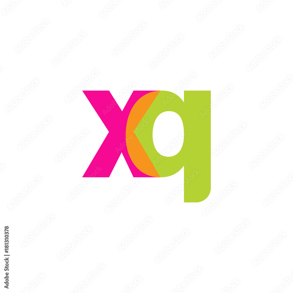 Initial letter xq, overlapping transparent lowercase logo, modern magenta orange green colors Initial letter xq, overlapping transparent lowercase logo, modern magenta orange green colors
