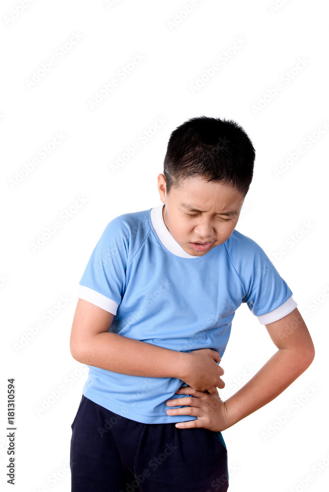 Young asian boy has pain at stomach Young asian boy has pain at stomach
