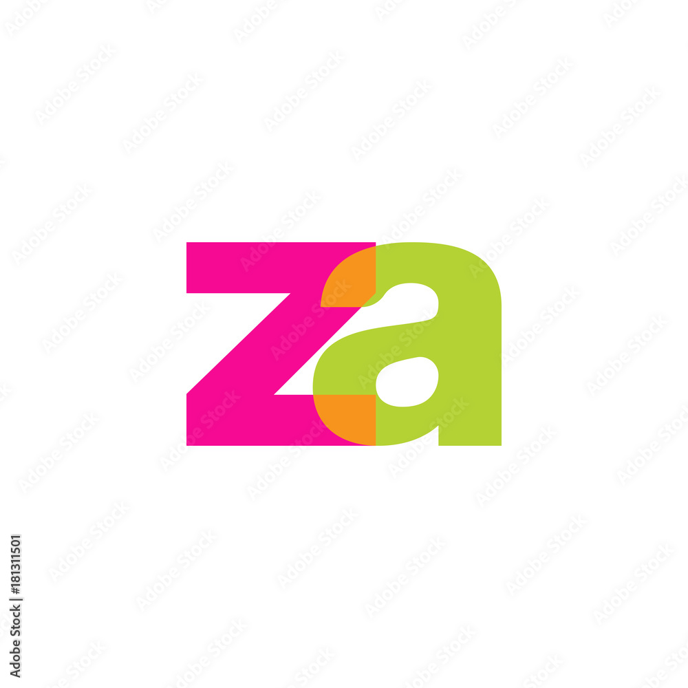Initial letter za, overlapping transparent lowercase logo, modern magenta orange green colors Initial letter za, overlapping transparent lowercase logo, modern magenta orange green colors