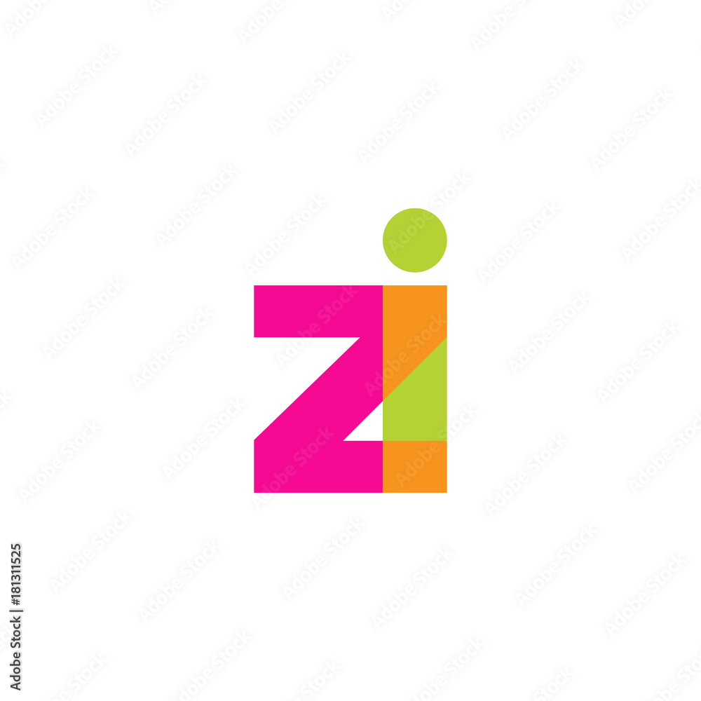 Initial letter zi, overlapping transparent lowercase logo, modern magenta orange green colors Initial letter zi, overlapping transparent lowercase logo, modern magenta orange green colors
