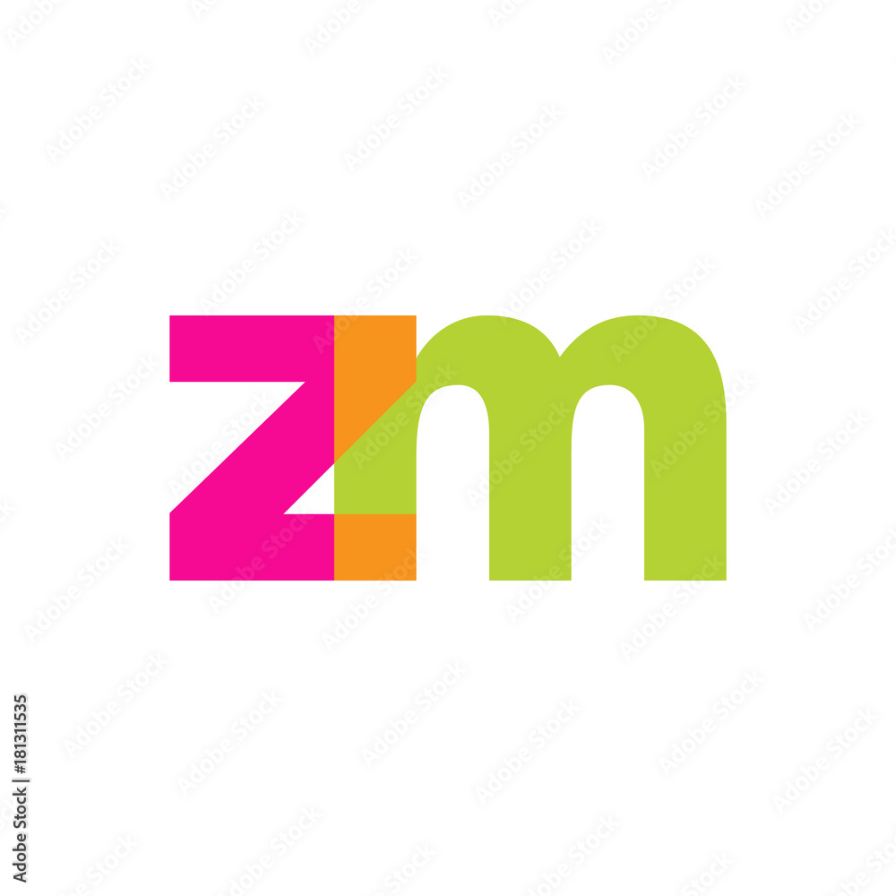 Initial letter zm, overlapping transparent lowercase logo, modern magenta orange green colors