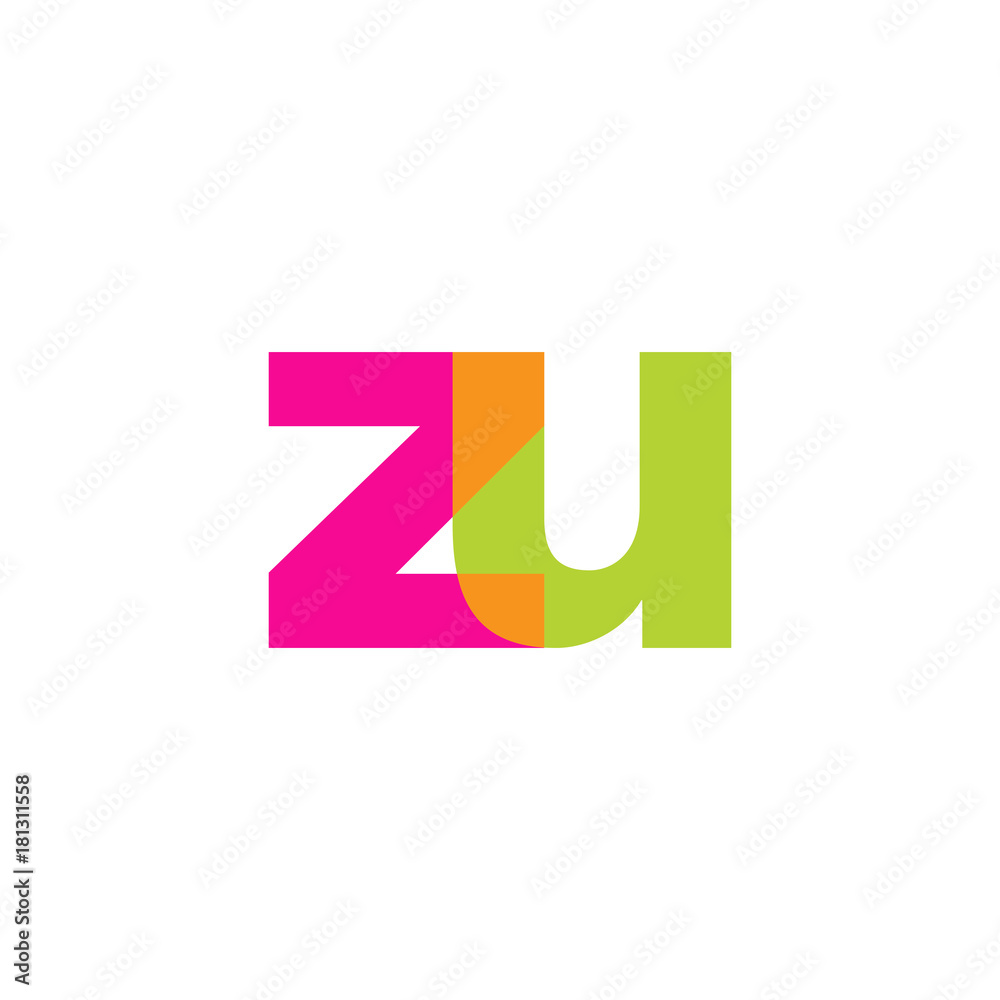Initial letter zu, overlapping transparent lowercase logo, modern magenta orange green colors