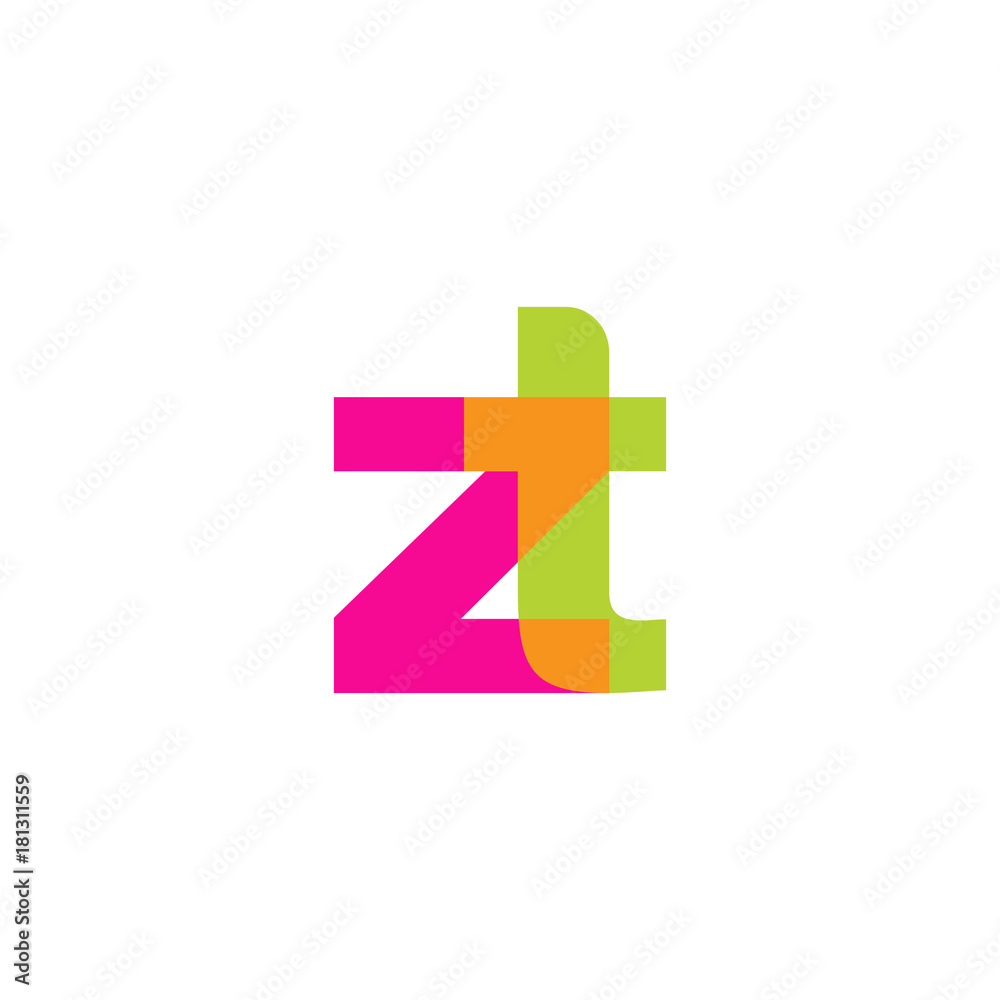 Initial letter zt, overlapping transparent lowercase logo, modern magenta orange green colors Initial letter zt, overlapping transparent lowercase logo, modern magenta orange green colors