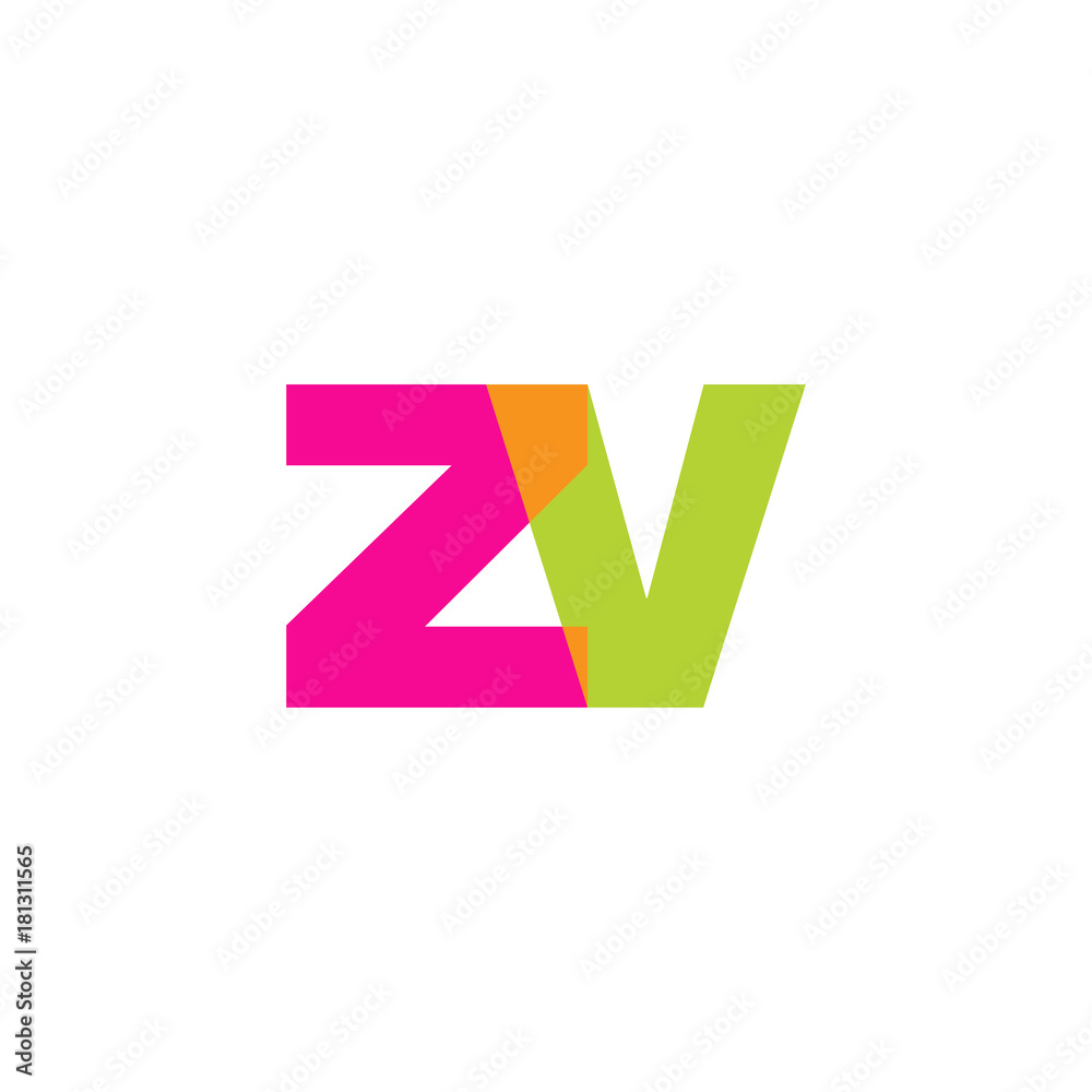 Initial letter zv, overlapping transparent lowercase logo, modern magenta orange green colors Initial letter zv, overlapping transparent lowercase logo, modern magenta orange green colors