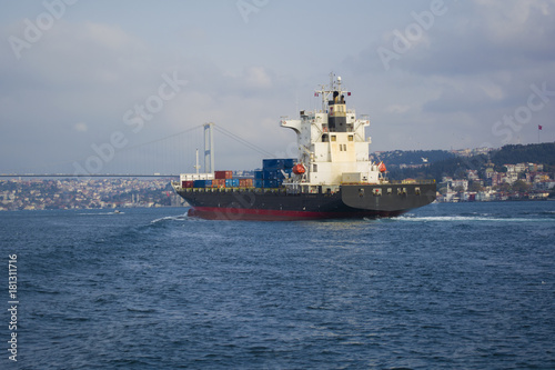 stern of a large tanker cargo ship on route to bosporus strait in black sea turkish water