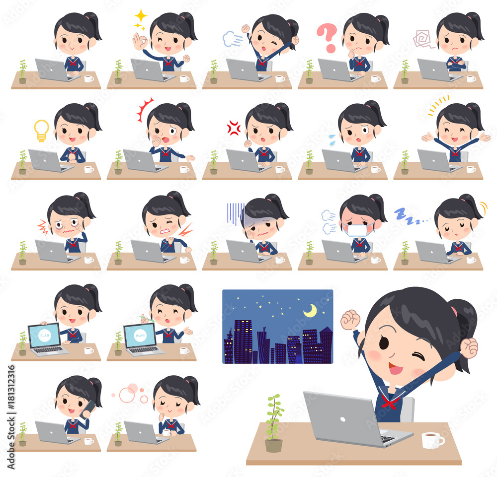 school girl Sailor suit_desk work school girl Sailor suit_desk work