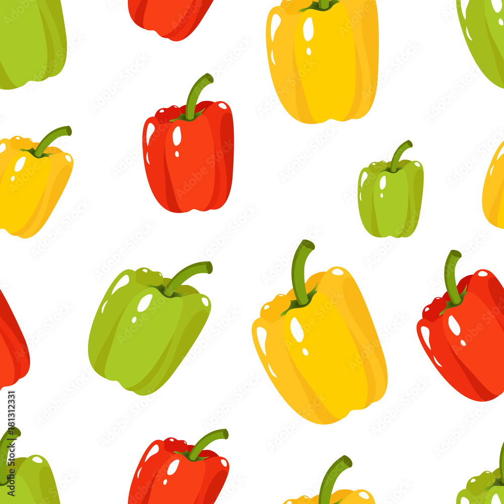 Seamless pattern with green, red, yellow sweet pepper Seamless pattern with green, red, yellow sweet pepper