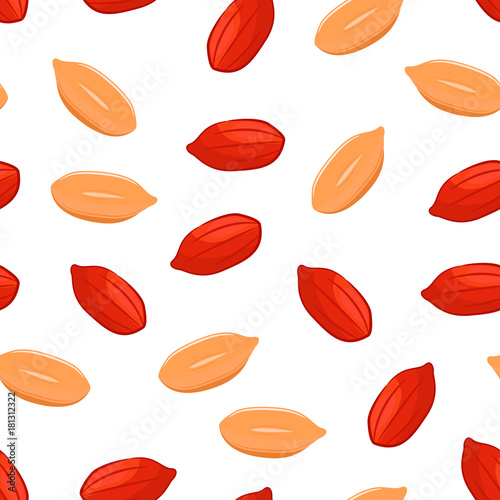 Seamless pattern with cartoon peanuts on a white background